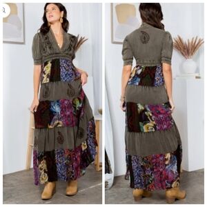 Young Threads Floral Embroidered Maxi Dress Womens Large Gravel Green Dress